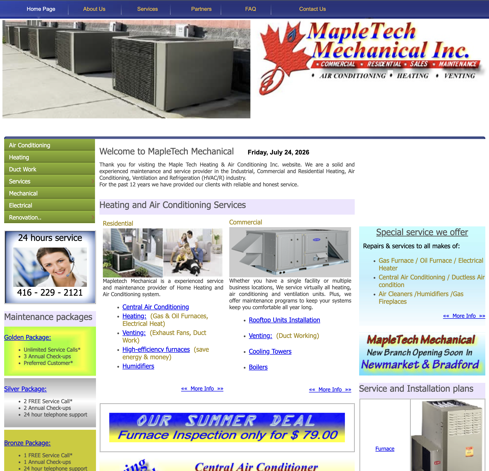 MapleTech Mechanical website before redesign